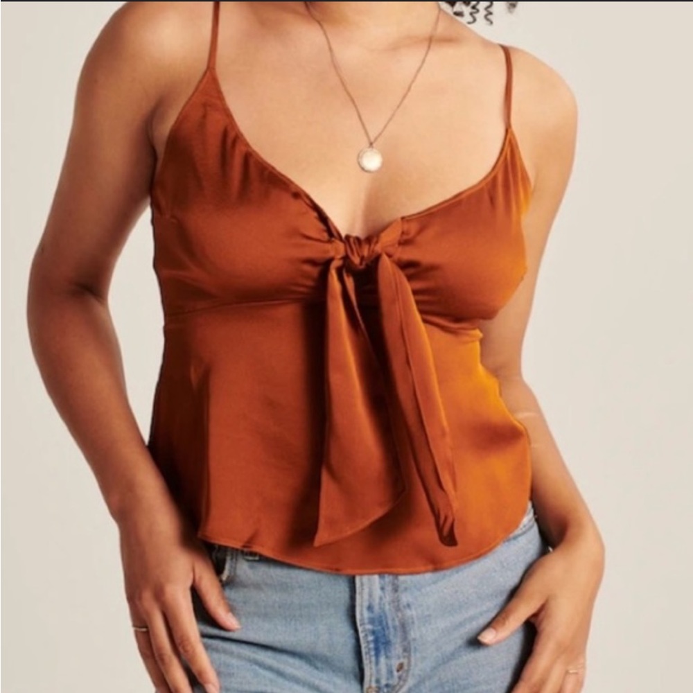 Abercrombie & Fitch Rust Brown Satin Tie-Front Tank Top